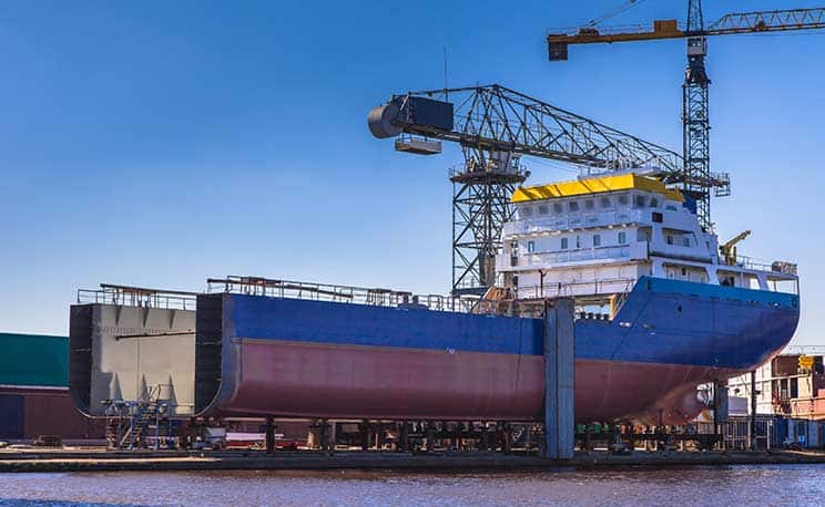 Ship construction on a shipbuilding Wharf